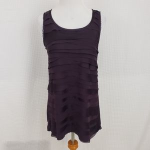 Loft Top Ruffle Boho Tank Top Dark Purple Plum size Small Career Wear